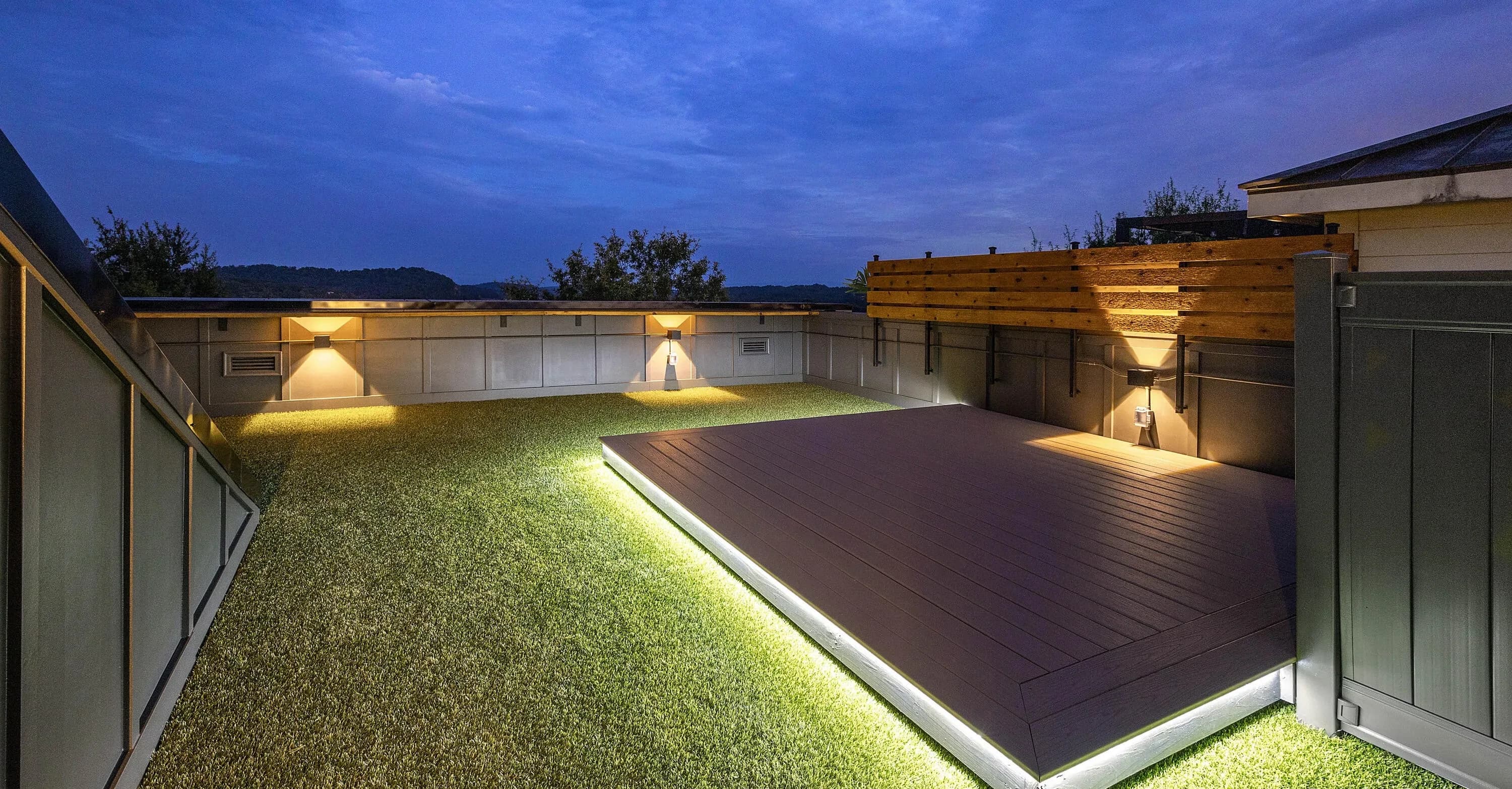 Deck with integrated lighting at night