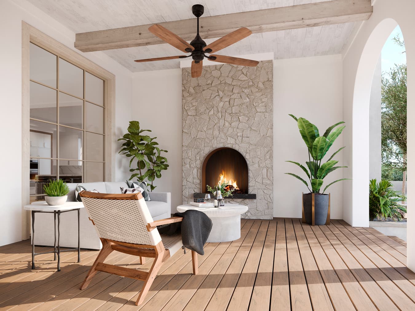 Trex Transcend decking with outdoor fireplace and seating area